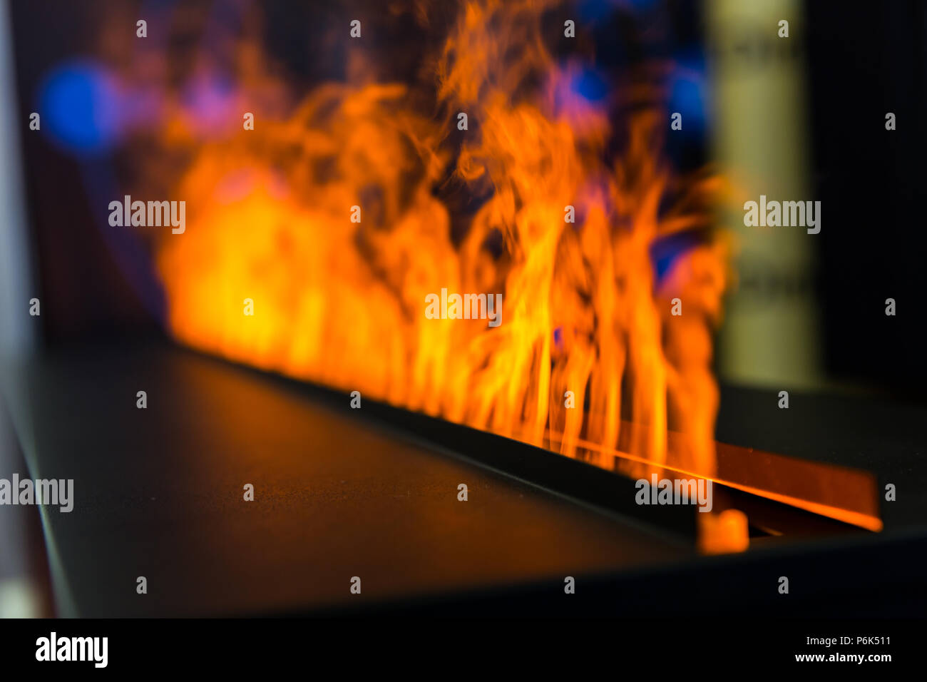 Flame Line From Gas Fireplace Closeup Fire Romantic Interior