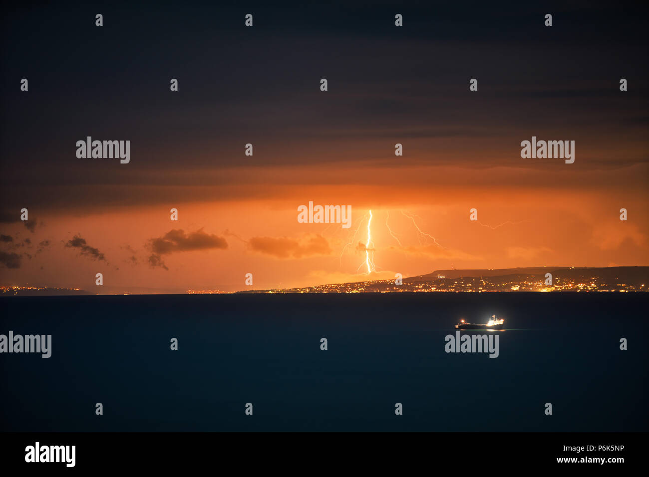Lightning storm over Black sea. Varna, Bulgaria Stock Photo