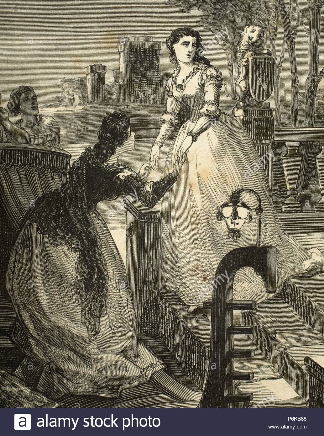 William Shakespeare (1564-1616). English writer. Romeo and Juliet. Adventures of a night. Engraving by Gomez, 1868.