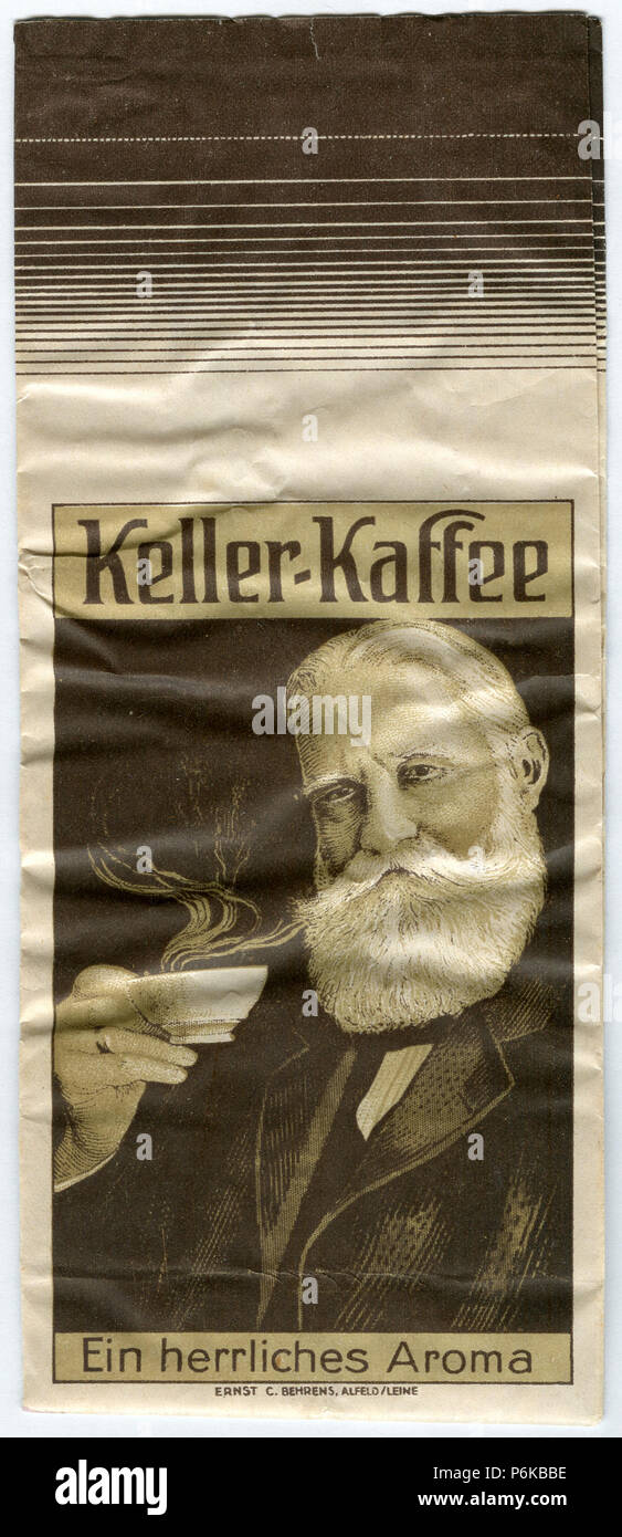 1910 circa Düte Keller-Kaffee, Groß-Rösterei Friedrich W. Keller, Hameln, Ernst C. Behrens, Alfeld Leine, Bild 1. Stock Photo