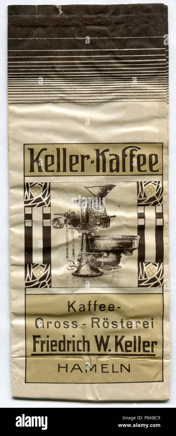 1910 circa Düte Keller-Kaffee, Groß-Rösterei Friedrich W. Keller, Hameln, Ernst C. Behrens, Alfeld Leine, Bild 2. Stock Photo