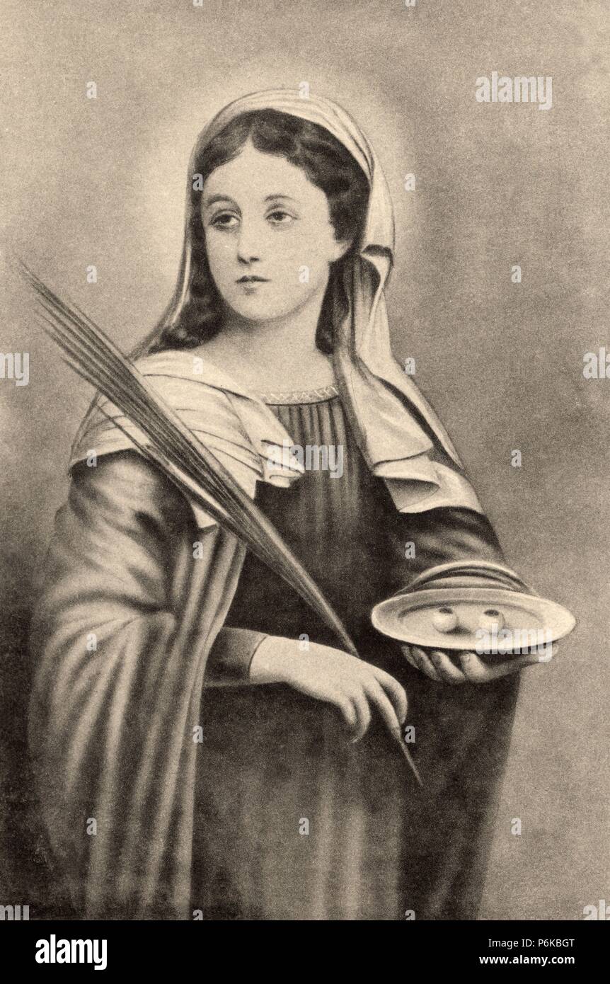 Santa Lucía de Siracusa (283-304), mártir cristiana venerada por las iglesias católica y ortodoxa; patrona de los ciegos. Grabado de 1930. Stock Photo