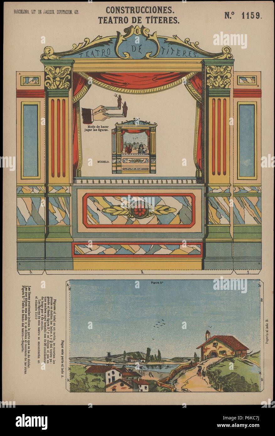 Construcciones infantiles. Teatro de títeres. Escenario y decorado de  fondo. Editorial Paluzie, de Barcelona. Años 1910 Stock Photo - Alamy