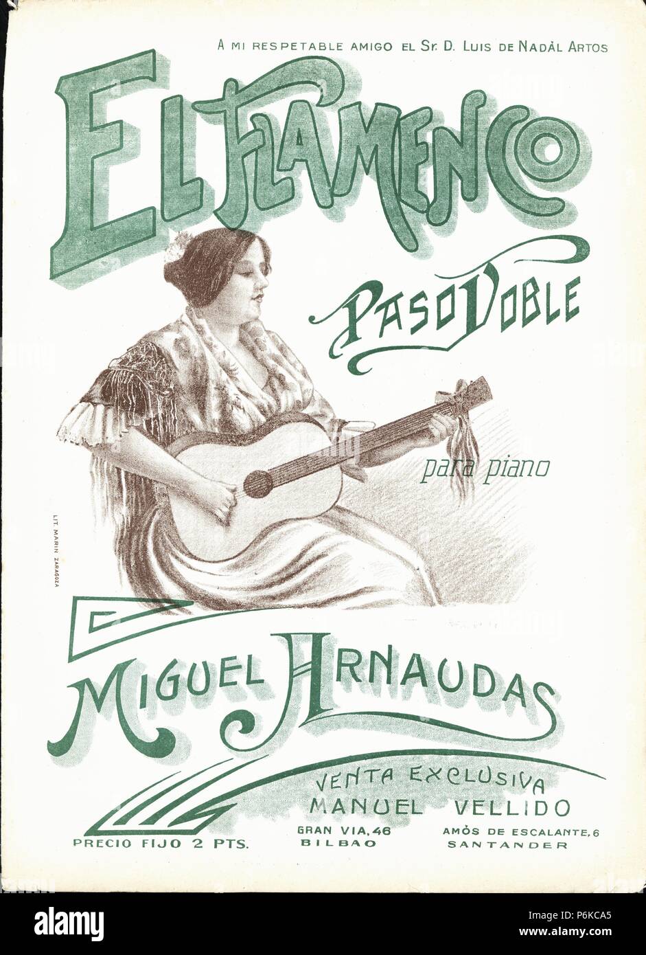 Partitura del pasodoble El Flamenco, de Miguel Arnaudas. Años 1910 Stock  Photo - Alamy