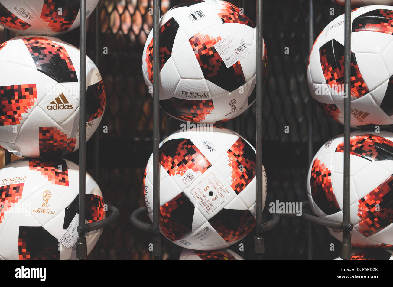 June 30, 2018. The official ball for the FIFA World Cup 2018 football  playoff games Adidas Telstar Mechta Stock Photo - Alamy