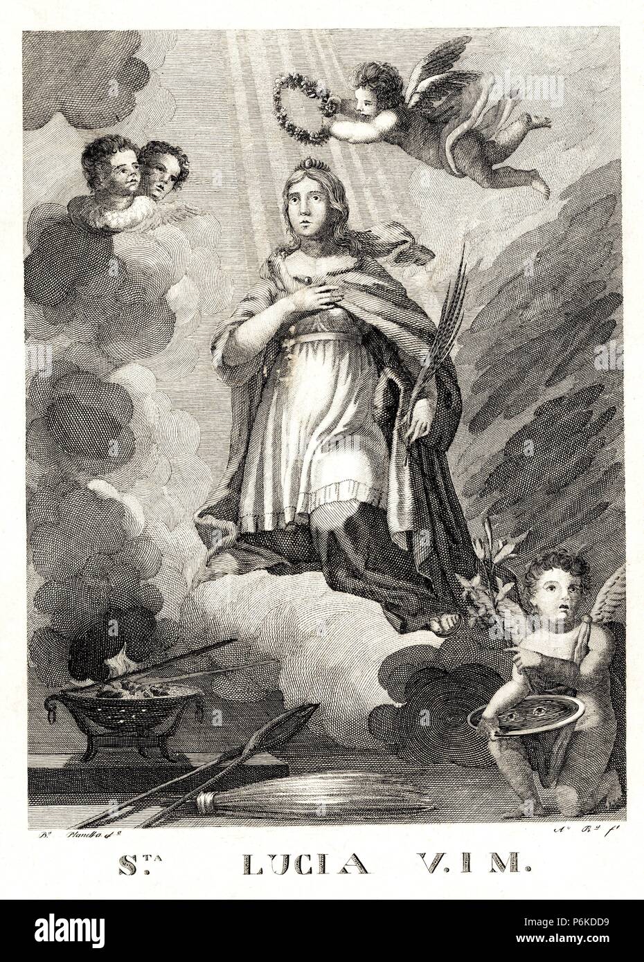 Santa Lucía de Siracusa (283-304), mártir cristiana venerada por las iglesias católica y ortodoxa; patrona de los ciegos. Grabado de 1820. Stock Photo