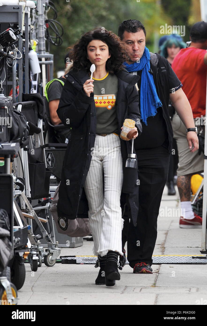 Sarah Hyland spotted filming scenes for her upcoming comedy movie "The Wedding Year" in Los