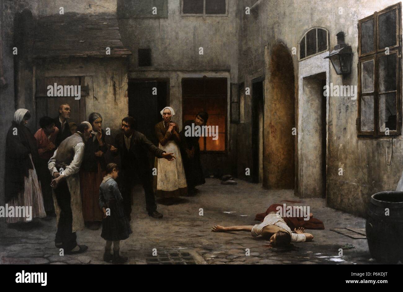 ARTE SIGLO XIX. JAKUB SCHIKANEDER (1855-1924). Pintor checo. 'Asesinato en la casa', 1890. Oleo sobre lienzo. Galería Nacional de Praga. República Checa. Stock Photo
