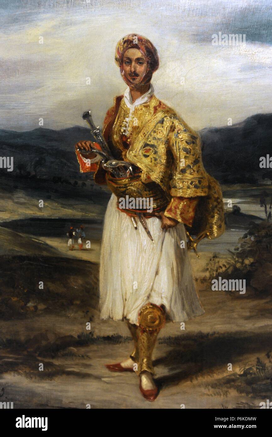 ARTE SIGLO XIX. FRANCIA. EUGENE DELACROIX (1798-1863). Pintor romántico francés. "Count Palatiano in a Greek National costume", 1826. El Conde Palatiano en traje de suliota. Galería Nacional de Praga. República Checa. Stock Photo