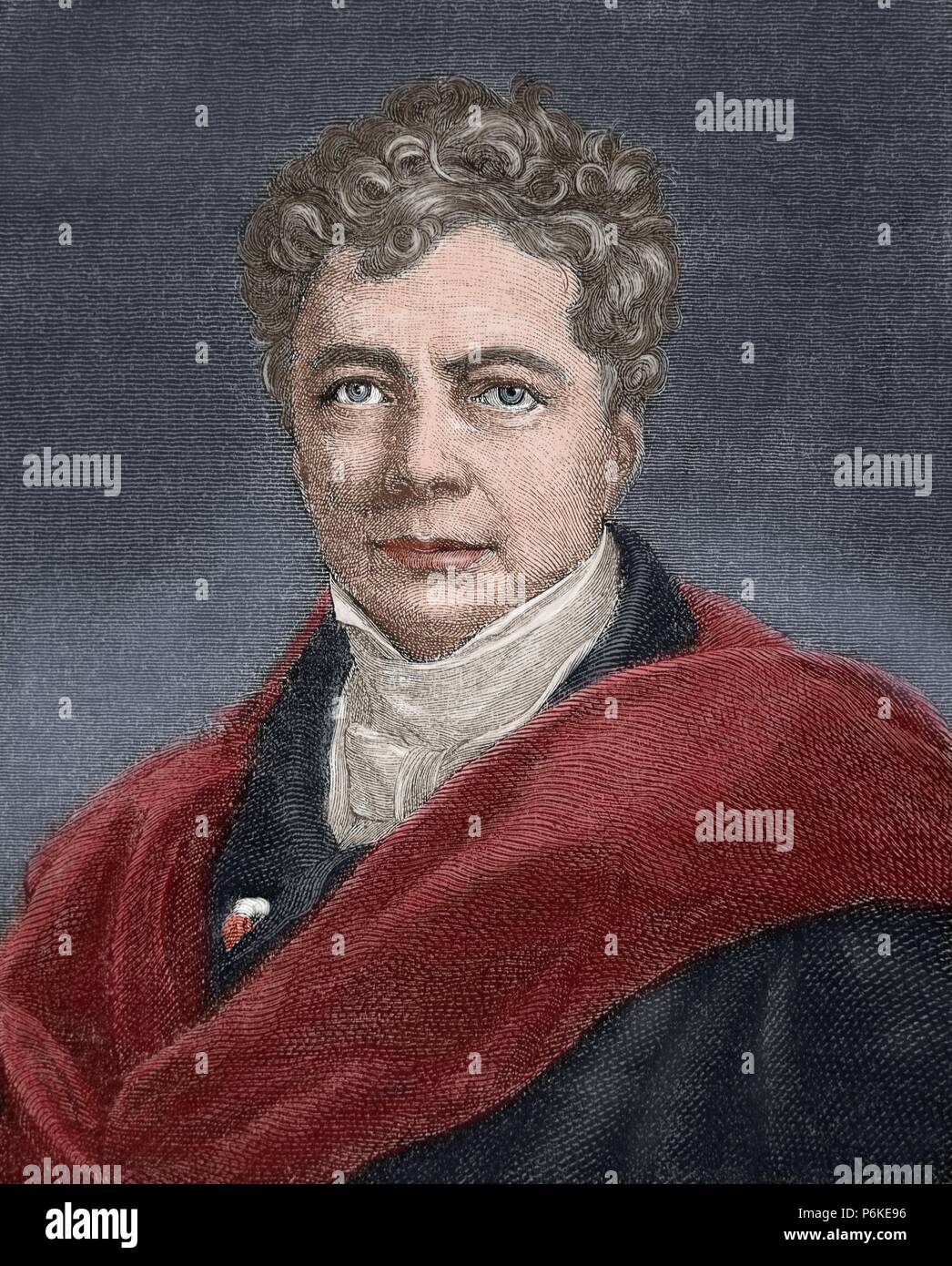 Friedrich Wilhelm Joseph Schelling (1775-1854). German philosopher. Portrait. engraving. Colored. Stock Photo