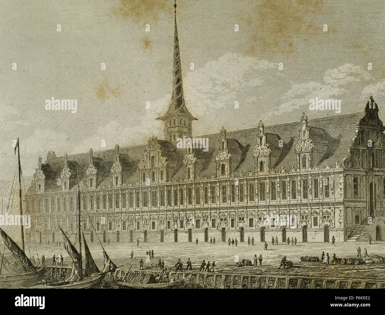 Denmark. Copenhagen. The fish market building. Baroque. Engraving, 1845