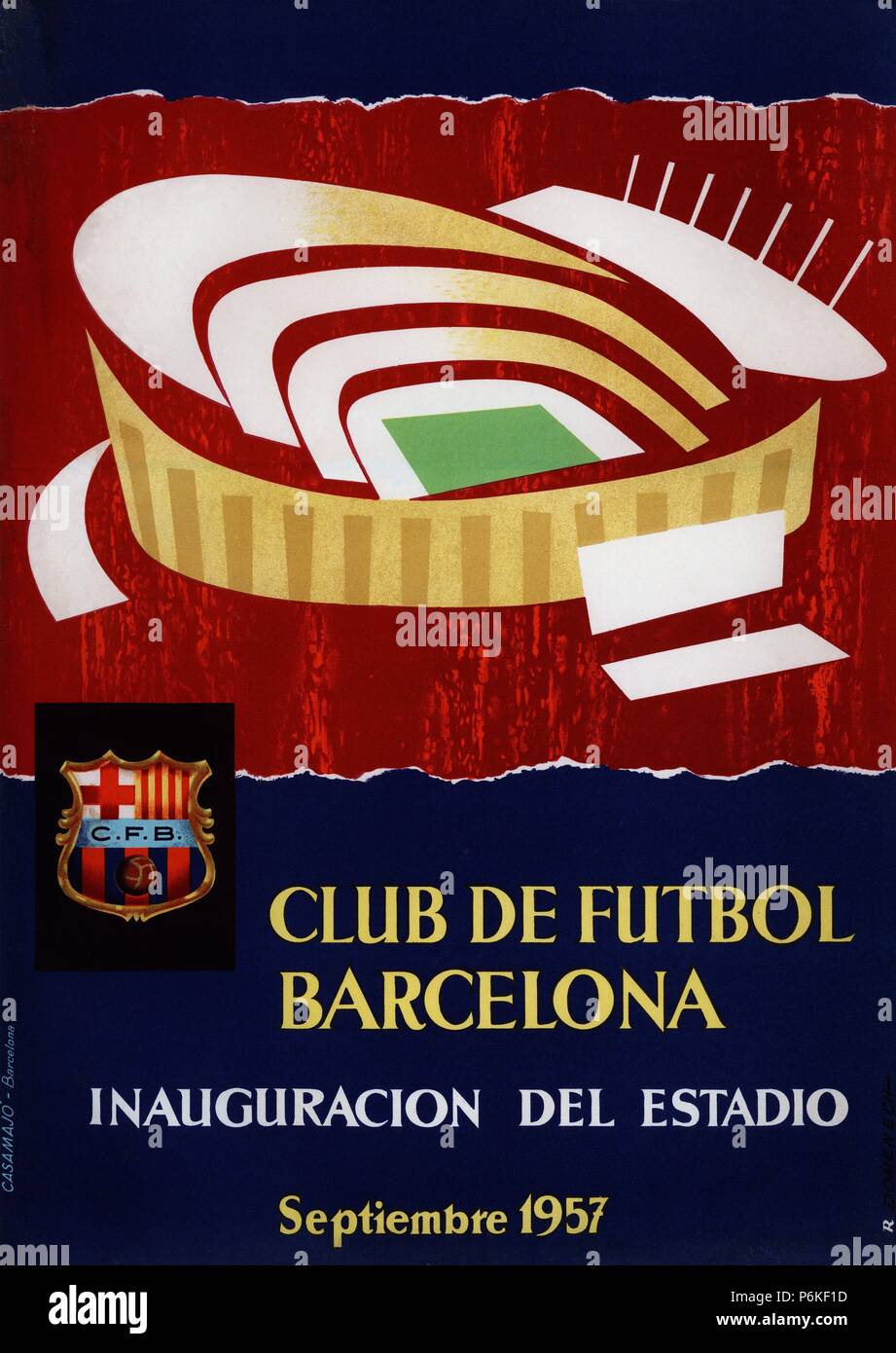 Cartel conmemorativo de la inauguración del estadio del Club de Fútbol Barcelona, 'Nou Camp', el 24 de septiembre de 1957. Stock Photo