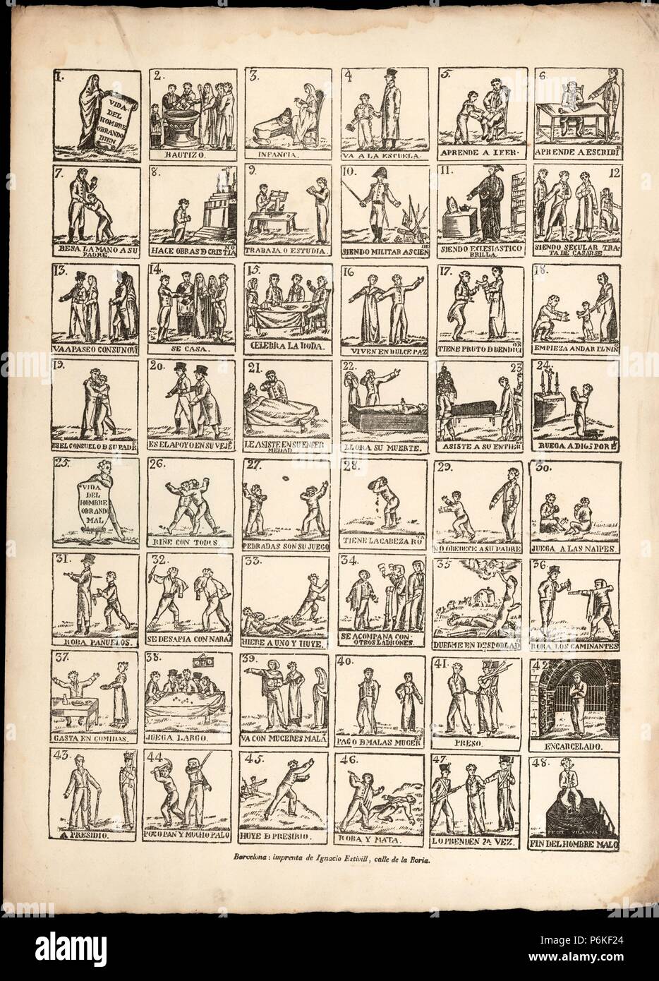 Aleluya dedicada a la Vida del hombre bueno y el hombre malo. Publicada en Barcelona, años 1840. Stock Photo