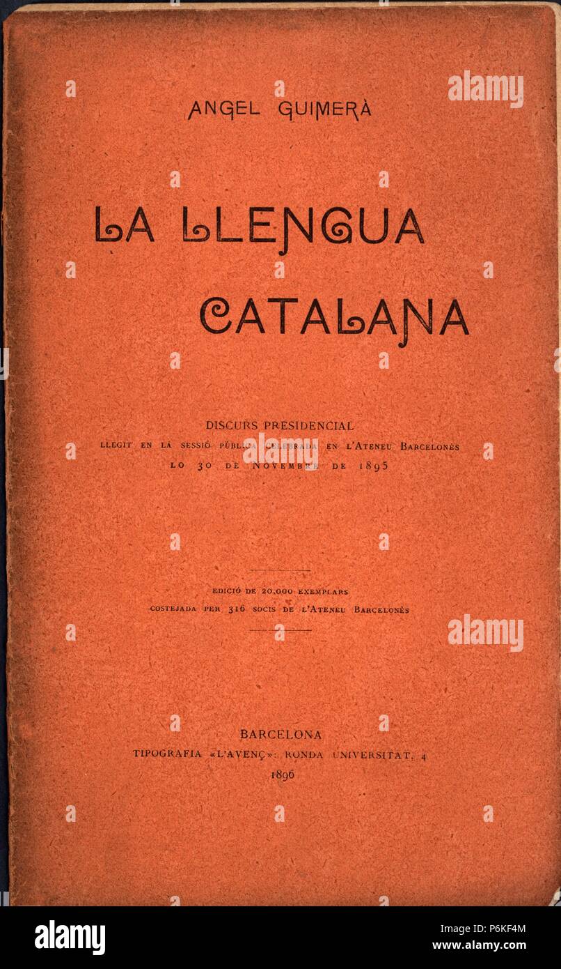 Portada de La llengua Catalana. Discurso de Angel Guimerà pronunciado en el Ateneu Barcelonés el 30 noviembre de 1895. Stock Photo
