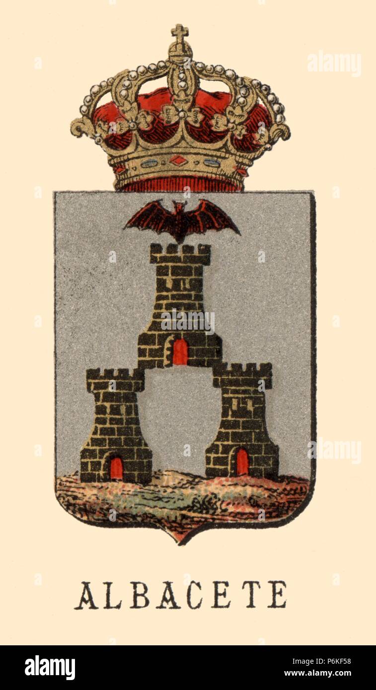 España. Heráldica. Escudo de armas de la provincia de Albacete. Grabado