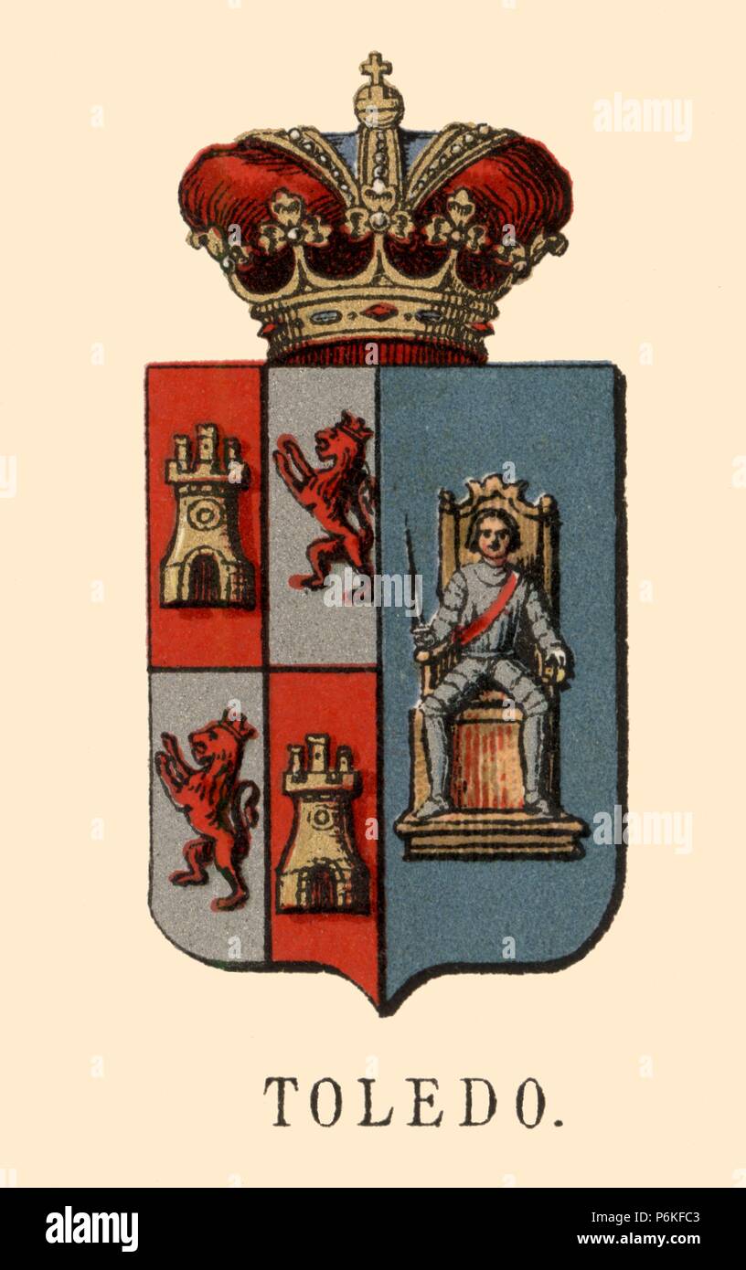 España. Heráldica. Escudo de armas de la provincia de Toledo. Grabado ...