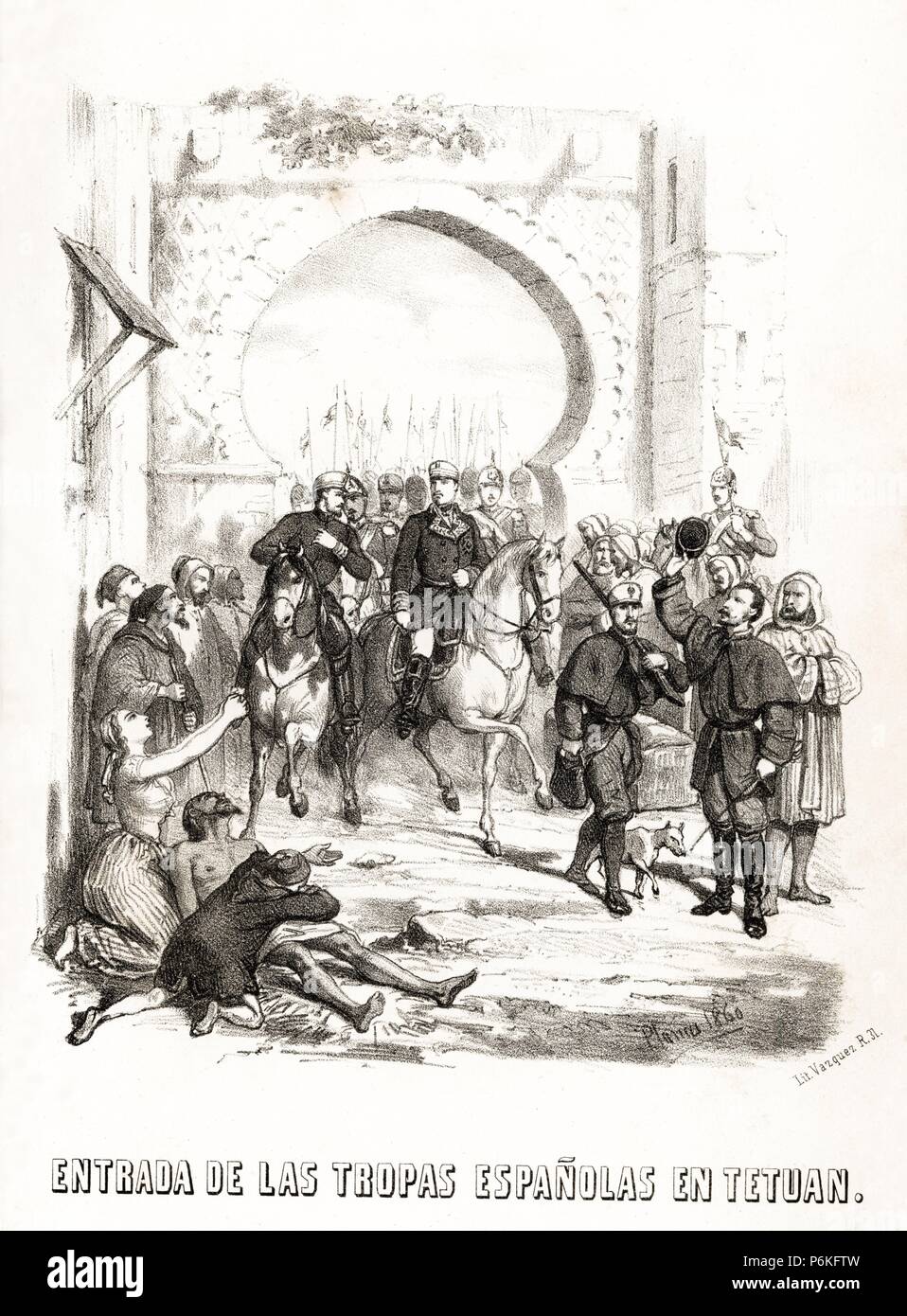 España. Guerra de África. Entrada de las tropas españolas en Tetuán. Grabado de 1860. Stock Photo