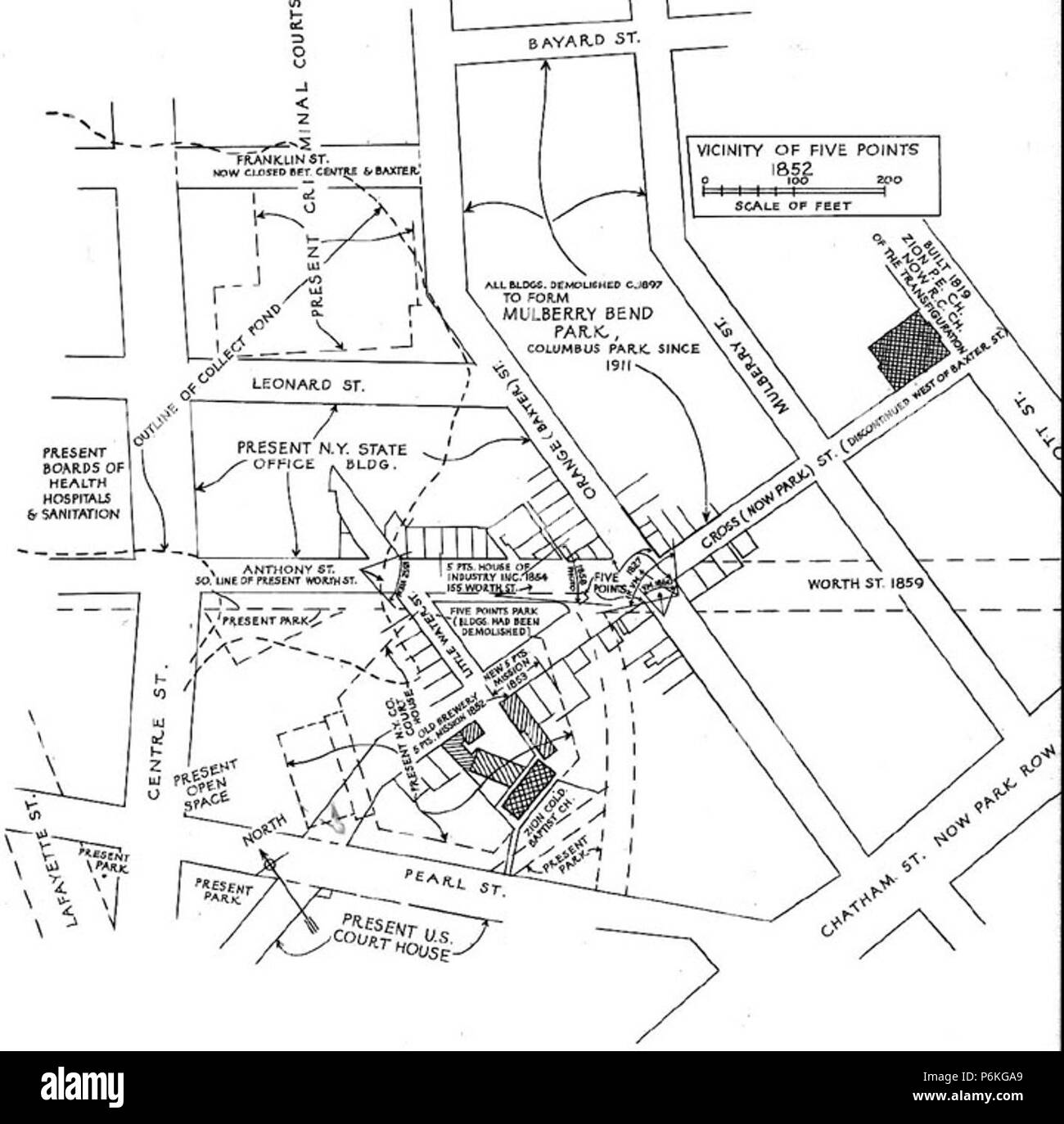 1911-five points-map. Stock Photo