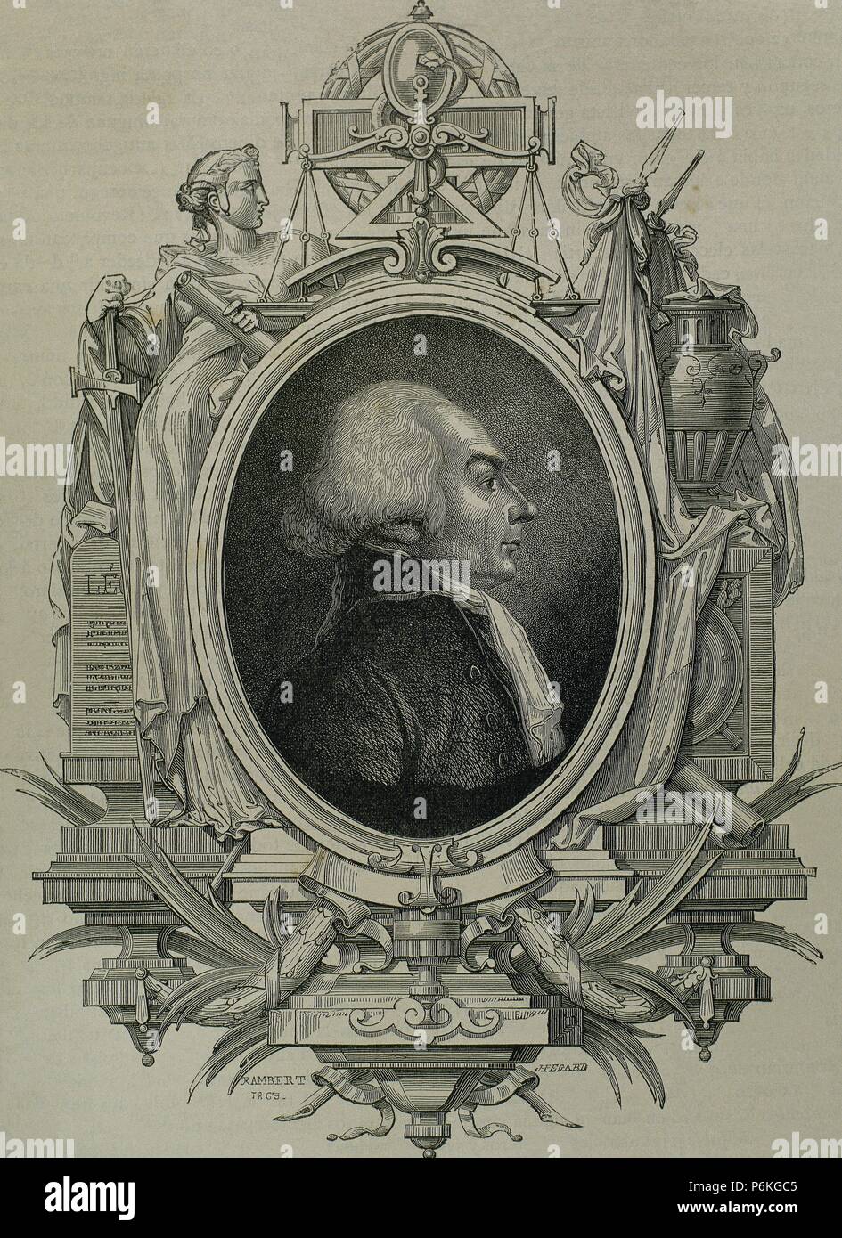 Jerome Petion de Villeneuve (1756-1794). French writr and politician who served as the 2nd Mayor of Paris. Engraving. Portrait. 19th century. Stock Photo