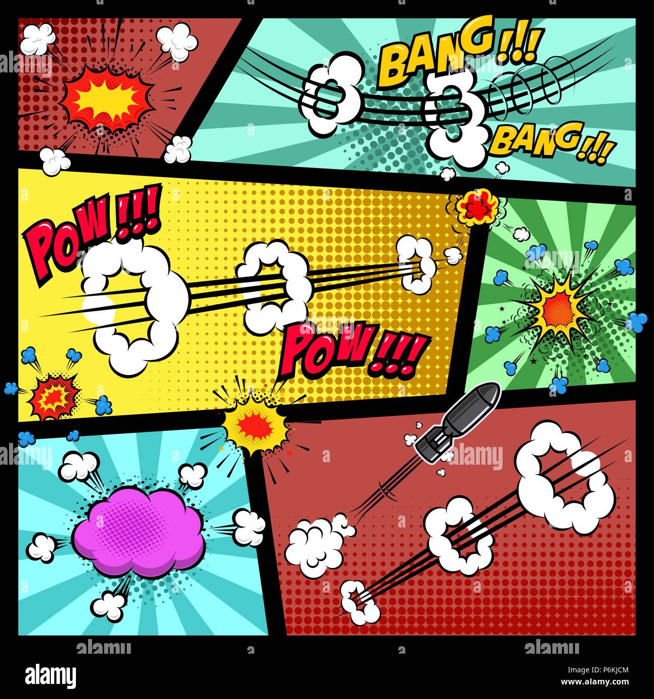 Set of comic style action effects, speed lines on white background. Design  element for poster, card, banner, flyer. Vector image, Stock vector