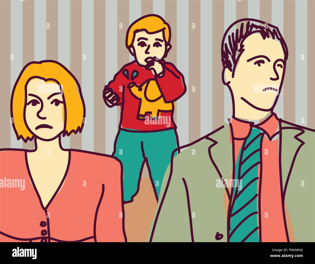 Unhappy family quarrel parents divorce couple sad child Stock Vector