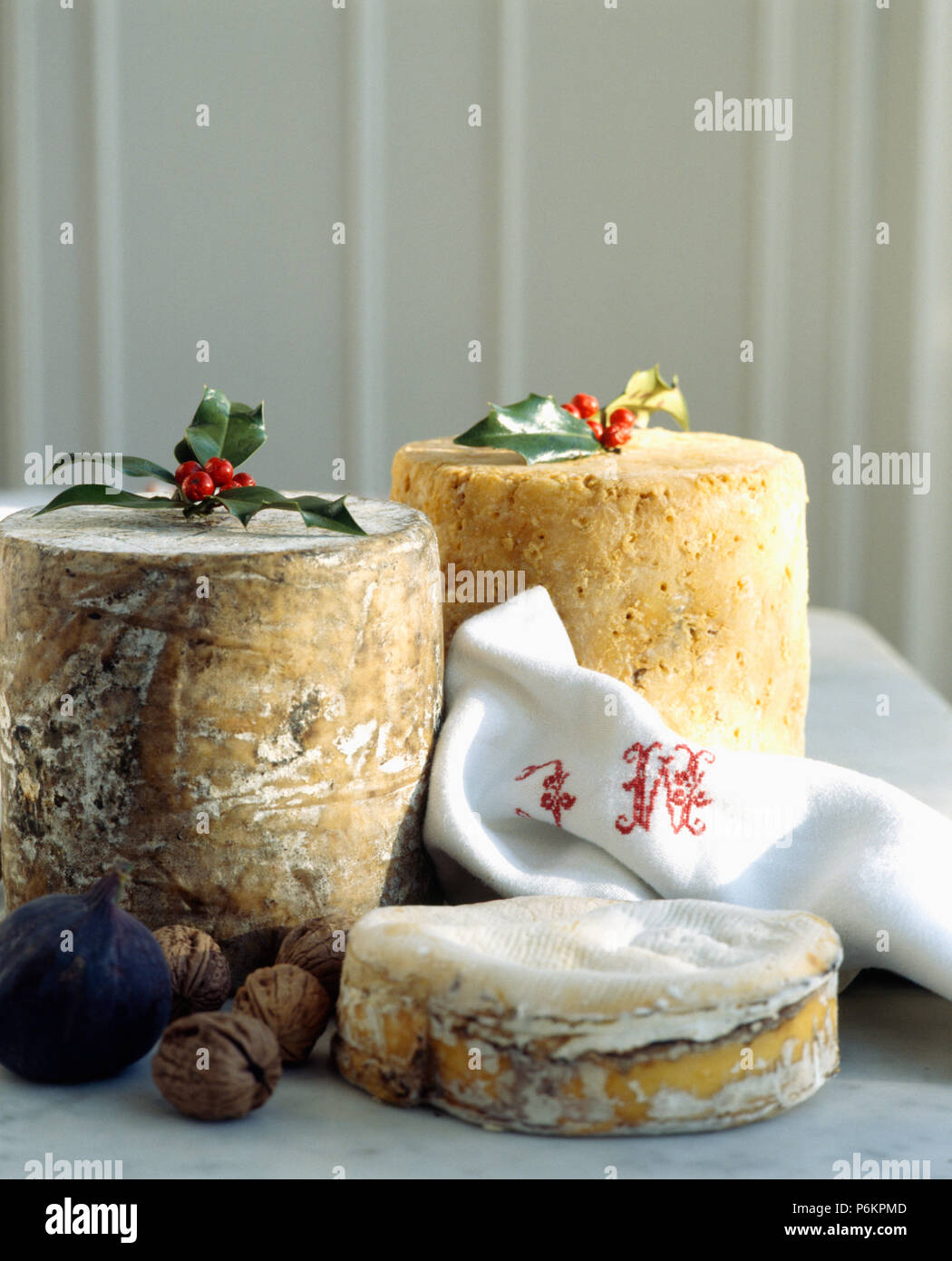 Close-up of whole Stilton cheeses Stock Photo