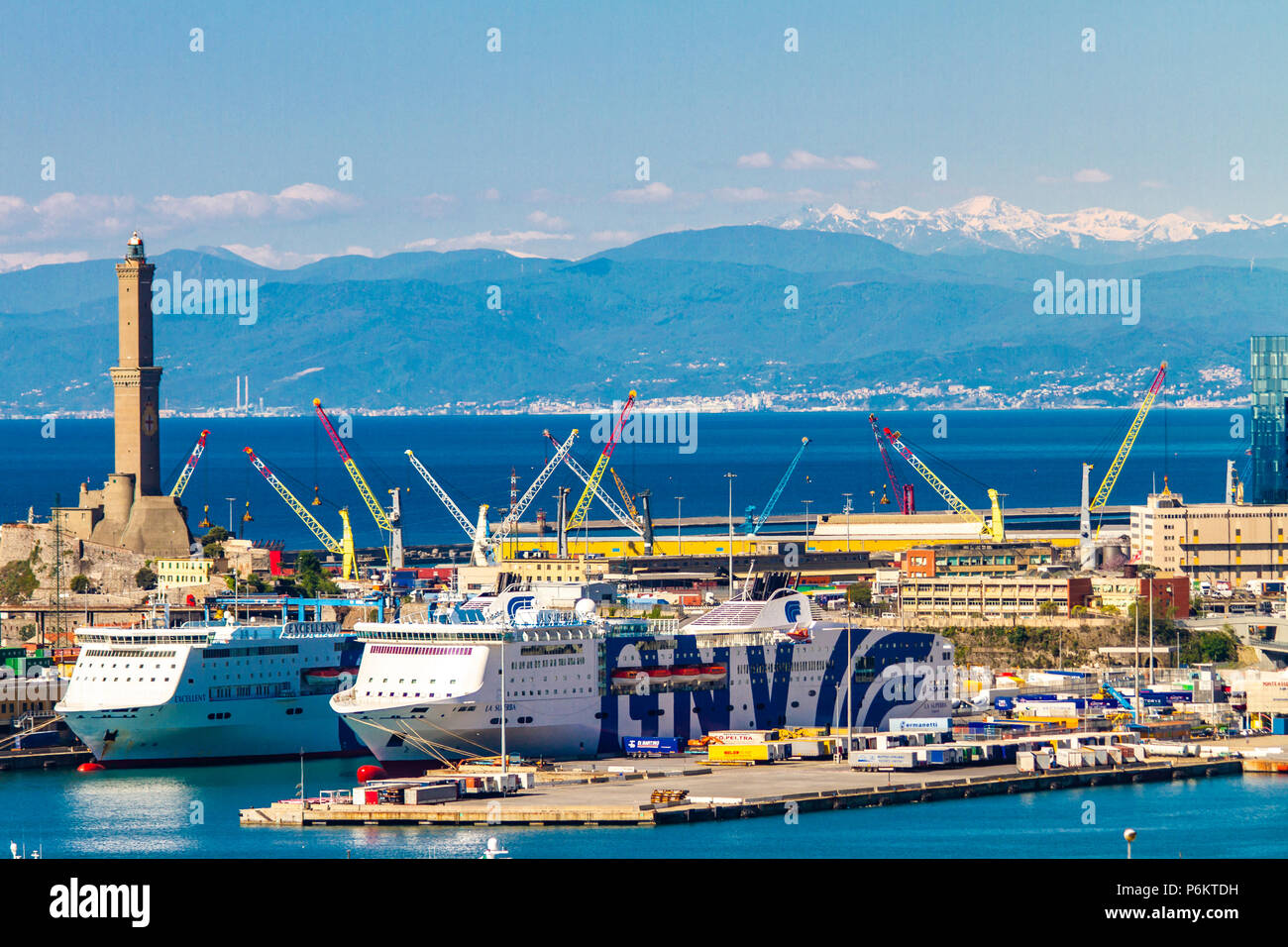 Detail from Genoa port in Italy. Port of Genoa is the major Italian