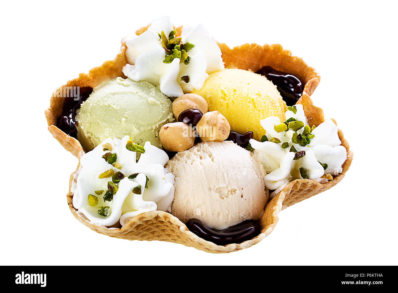 Pistachio Hazelnut Cream Ice Cream Waffle Bowl Stock Photo Alamy