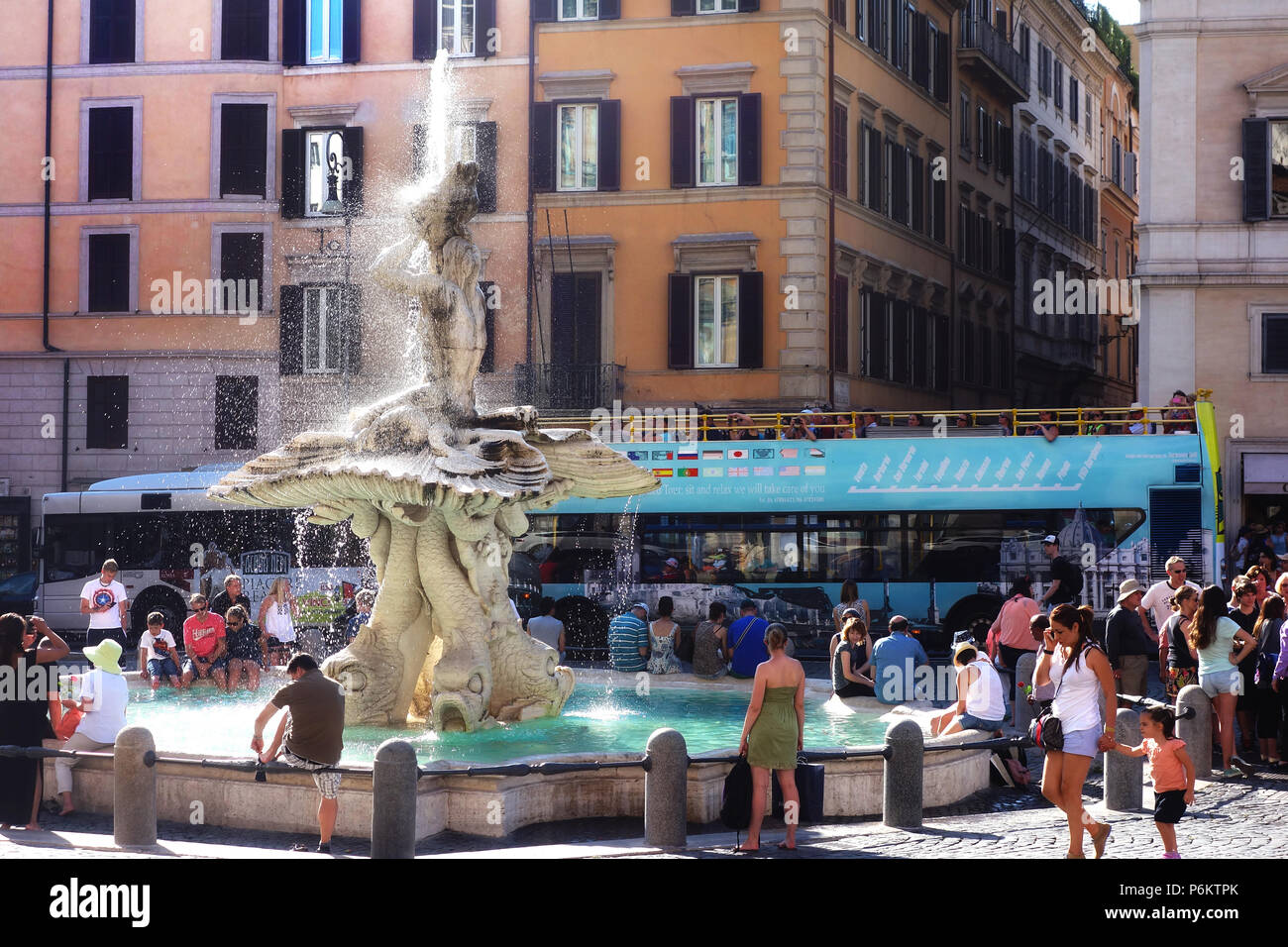 Rome, Italy - June, 2014: Tourists around Triton fountain in Piazza ...