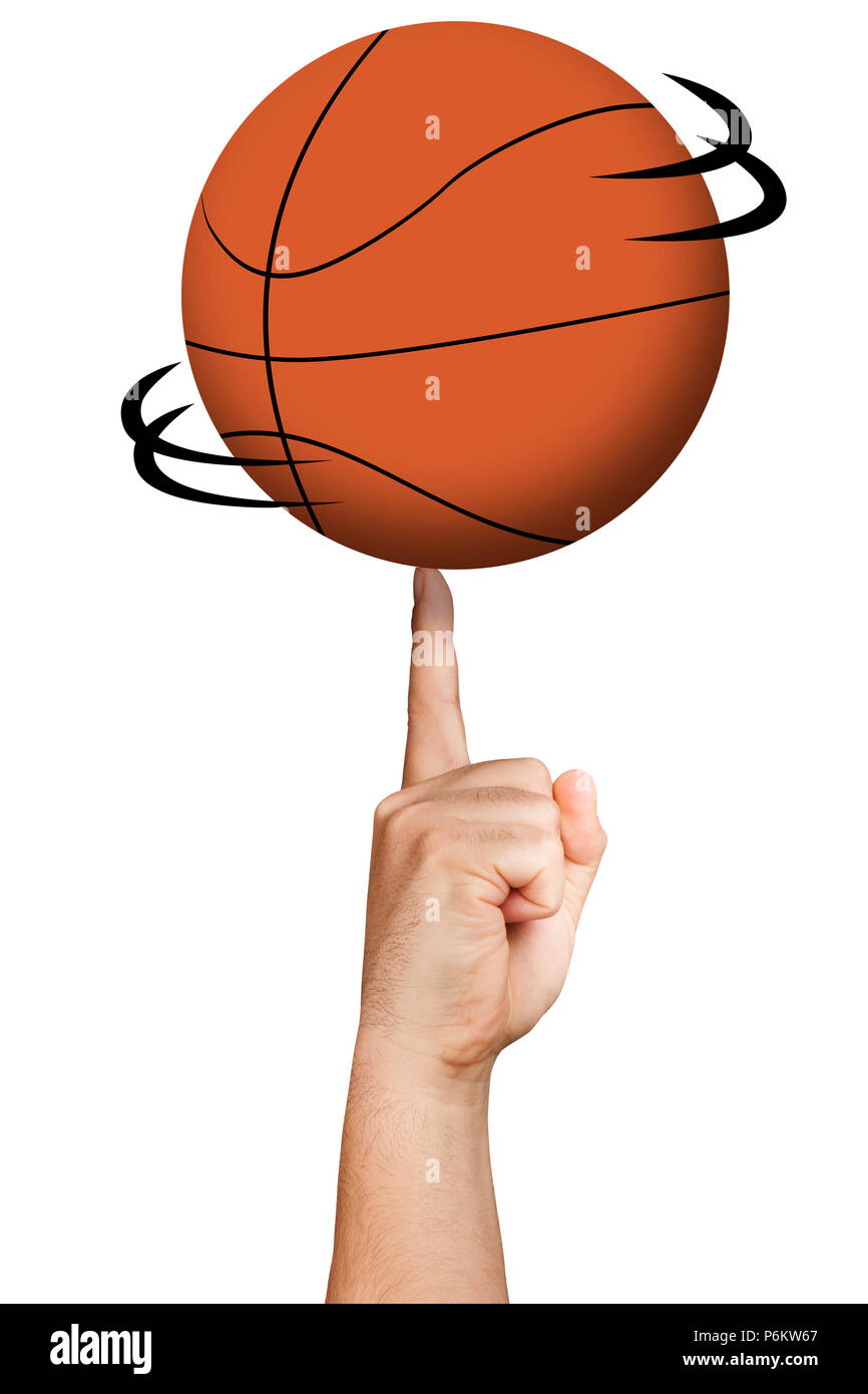 Basketball ball spinning on a finger isolated Stock Photo - Alamy