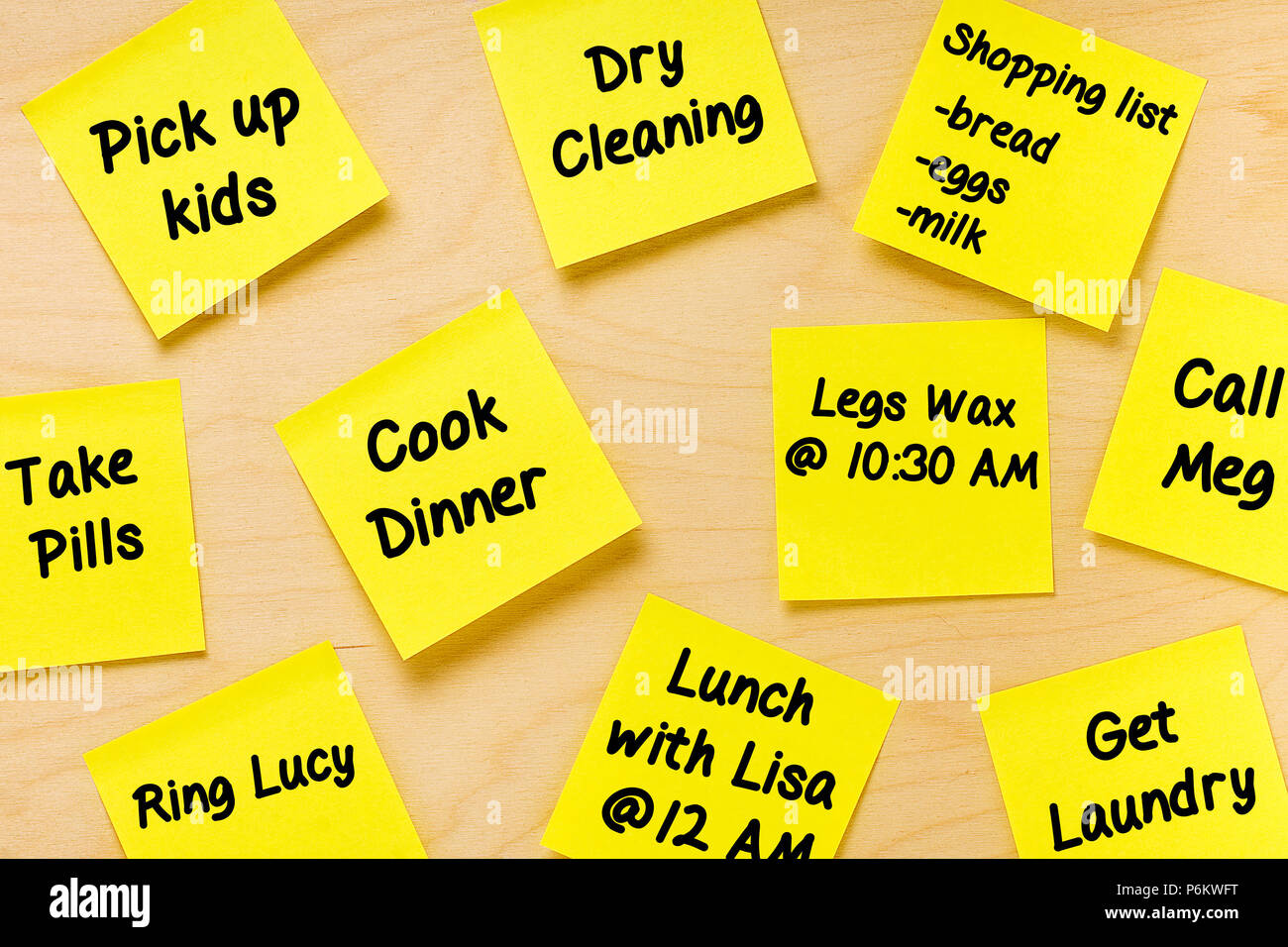 Things To Do Postits Memo for female tasks Stock Photo