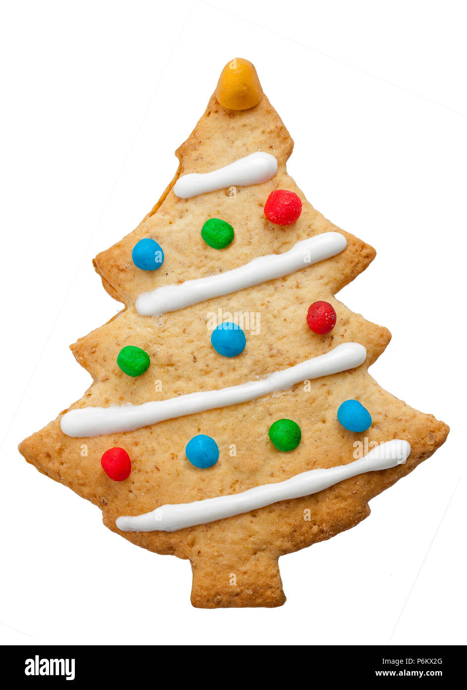 Home Made Decorated Christmas Tree Biscuit Isolated White Stock