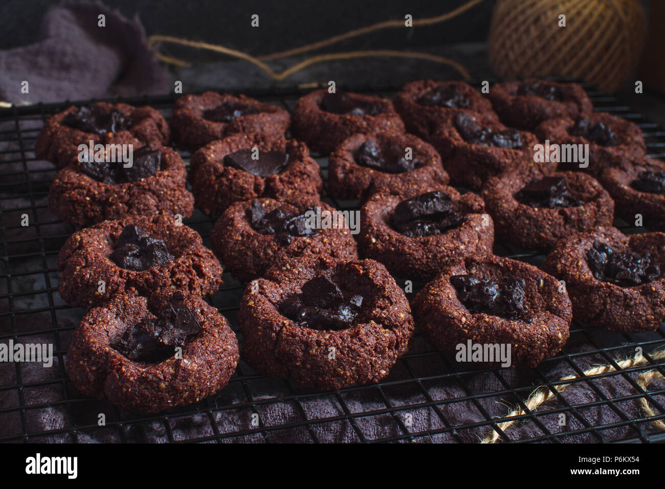 Double Chocolate Thumbprint Cookies, Vegan and Gluten Free Stock Photo