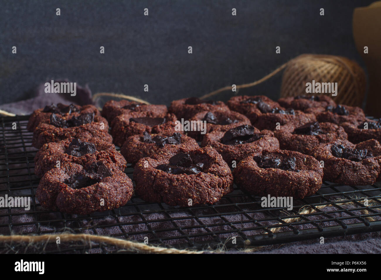 Double Chocolate Thumbprint Cookies, Vegan and Gluten Free Stock Photo