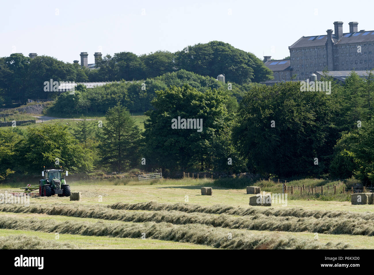 Dartmoor Prison, Dartmoor, Devon, England UK. Haymaking on a farm with