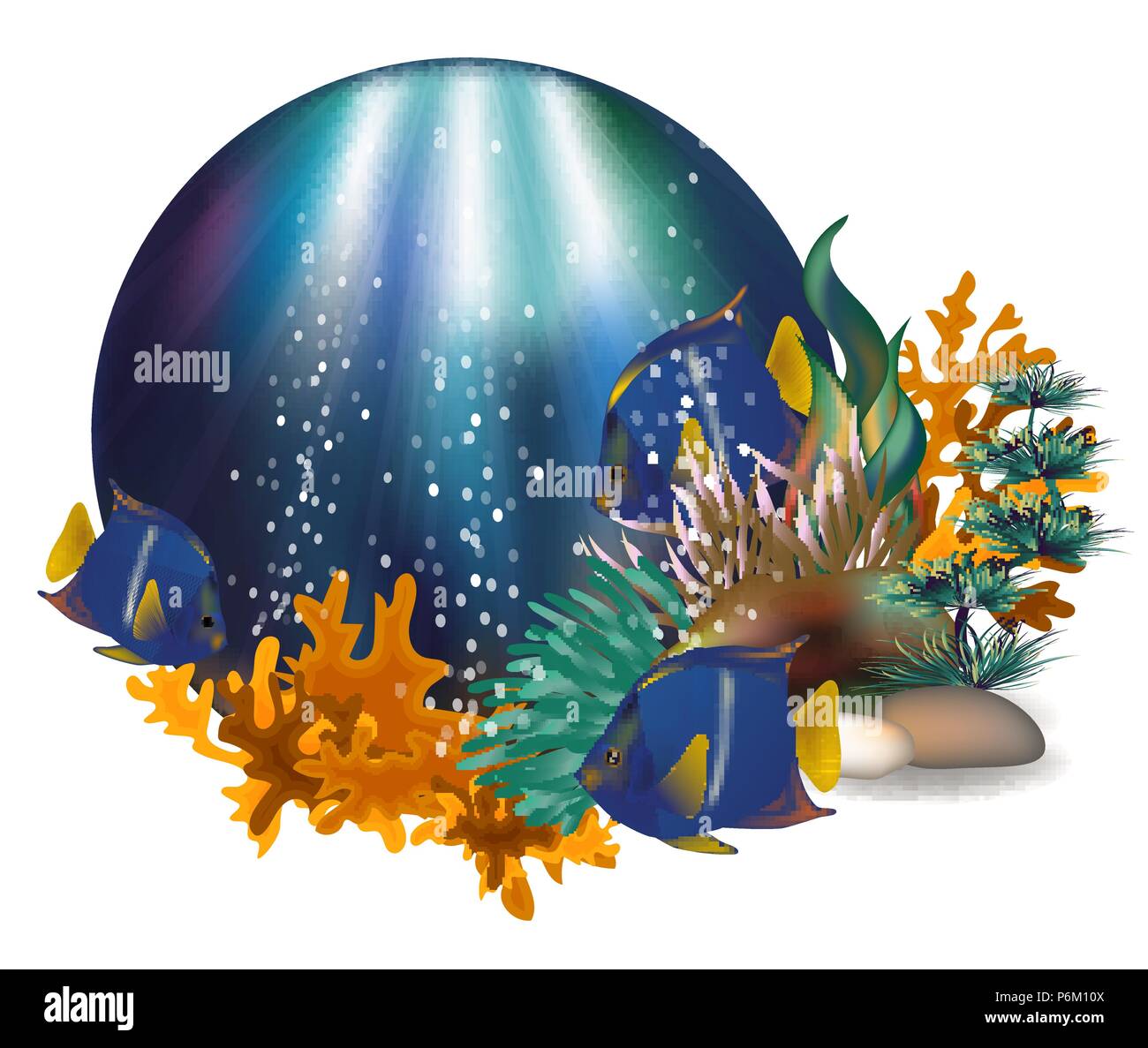 Underwater card with fish Zebrasoma xanthurum, vector illustration Stock Vector