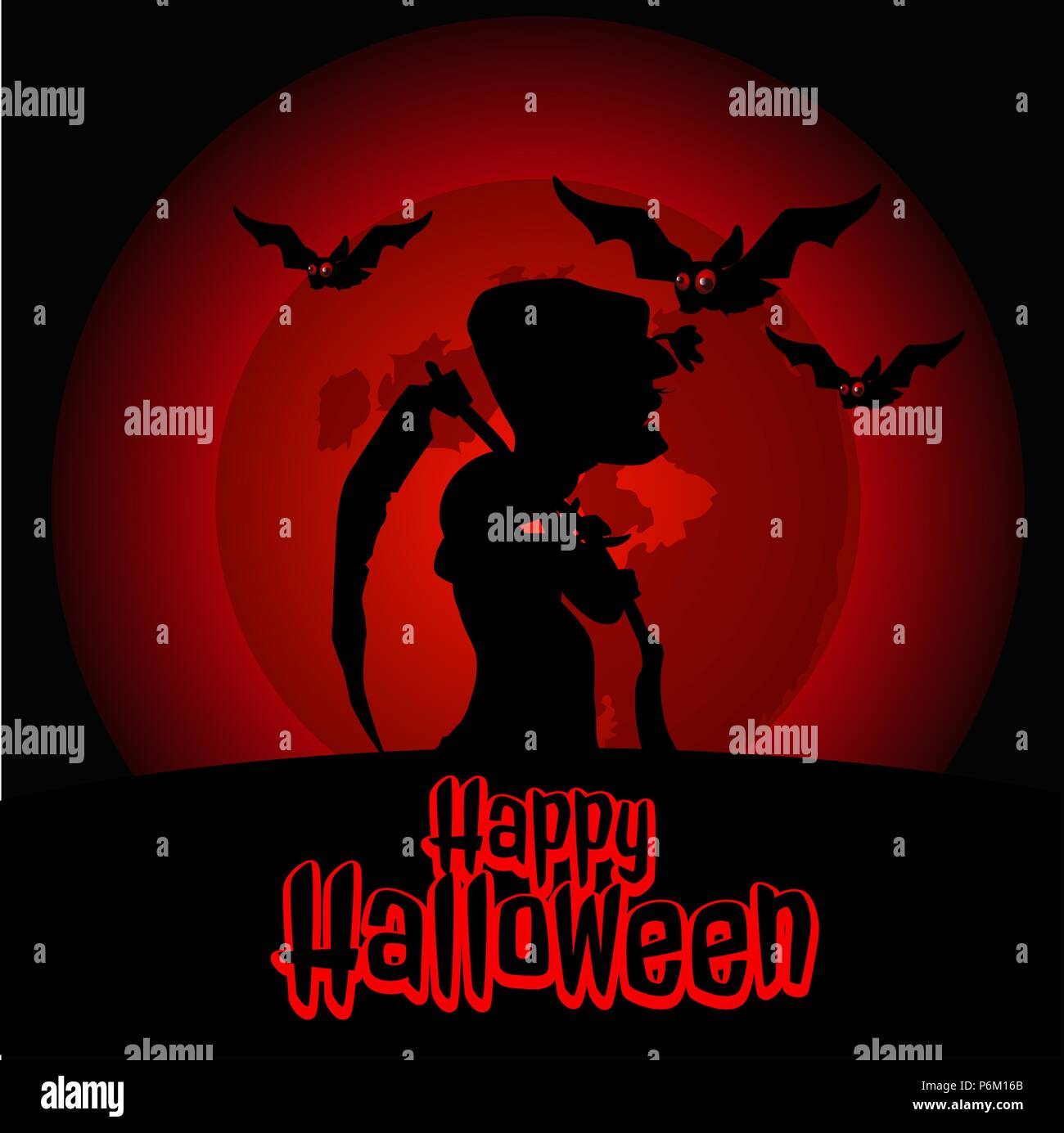 A poster on the theme of the Halloween holiday. Death with scythe on  background of the full moon. Cartoon vector close-up illustration Stock  Vector Image & Art - Alamy