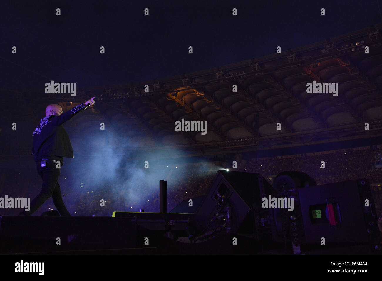 Rome, Italy. 30th Jun, 2018. Giuliano Sangiorgi of Negramaro performs live at Stadio Olimpico in Rome, Italy. Credit: Mariano Montella/Pacific Press/Alamy Live News Stock Photo
