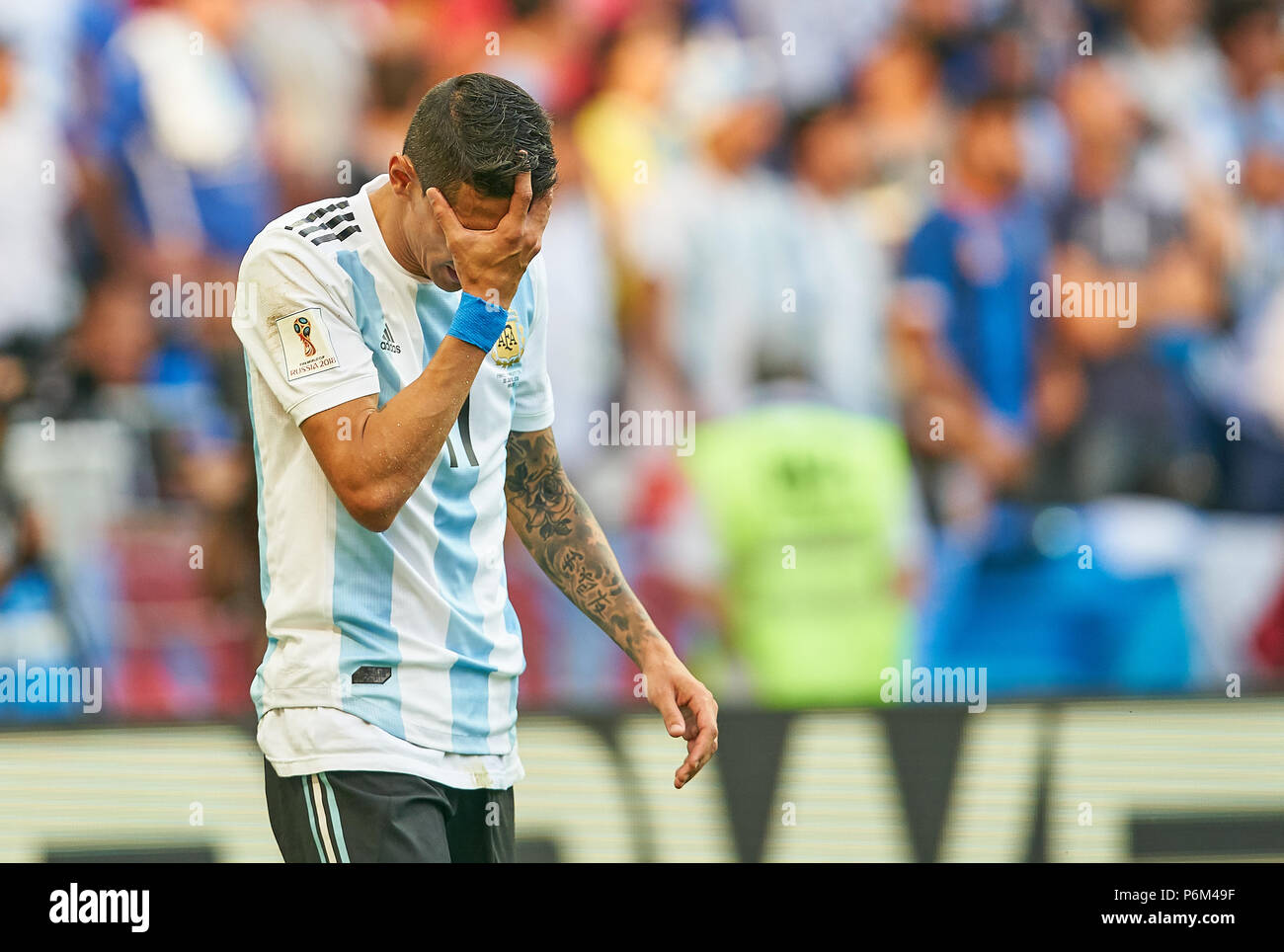 Kazan, Russia. 30th Jun, 2018. Argentina - France 3-4, Soccer, Kazan, June  30, 2018 Angel DI MARIA, Argentina 11 sad, disappointed, angry, Emotions,  disappointment, frustration, frustrated, sadness, desperate, despair,  ARGENTINA - FRANCE