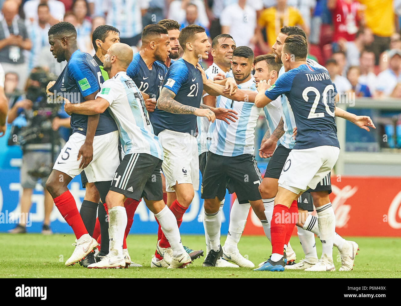 Kazan Russia 30th Jun 2018 Argentina France 3 4 Soccer Kazan June 30 2018 Samuel Umtiti Fra 5 Stoped By Javier Mascherano Argentina 14 Ever Banega Argentina 7 Nicolas Tagliafico Argentina 3