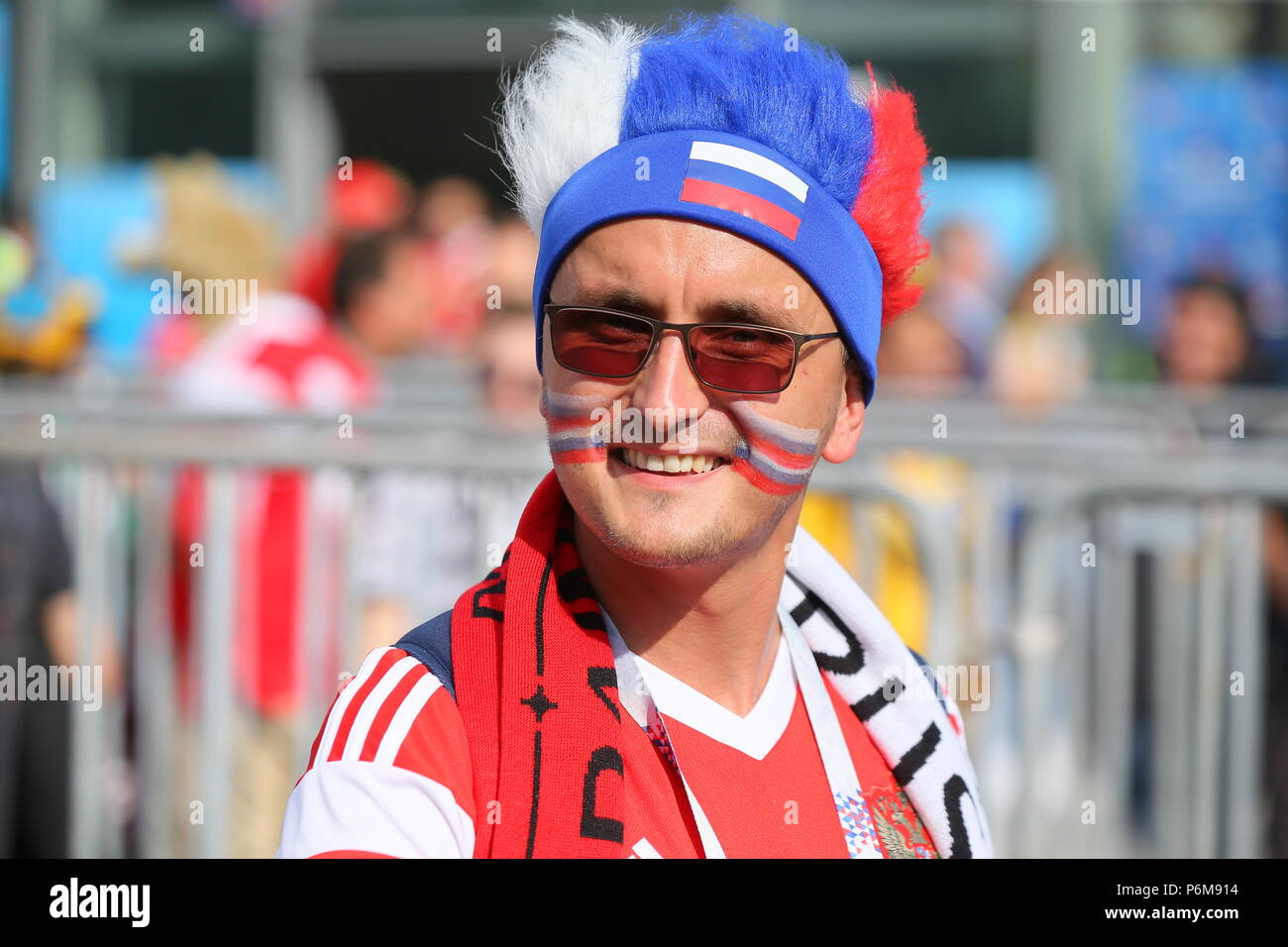 Moscow, Russia. 1st Jul, 2018. Russia's supporter ahead of the 2018 FIFA World Cup Round of 16 match between Spain and Russia at Luzhniki Stadium. Credit: Victor Vytolskiy/Alamy Live News Stock Photo