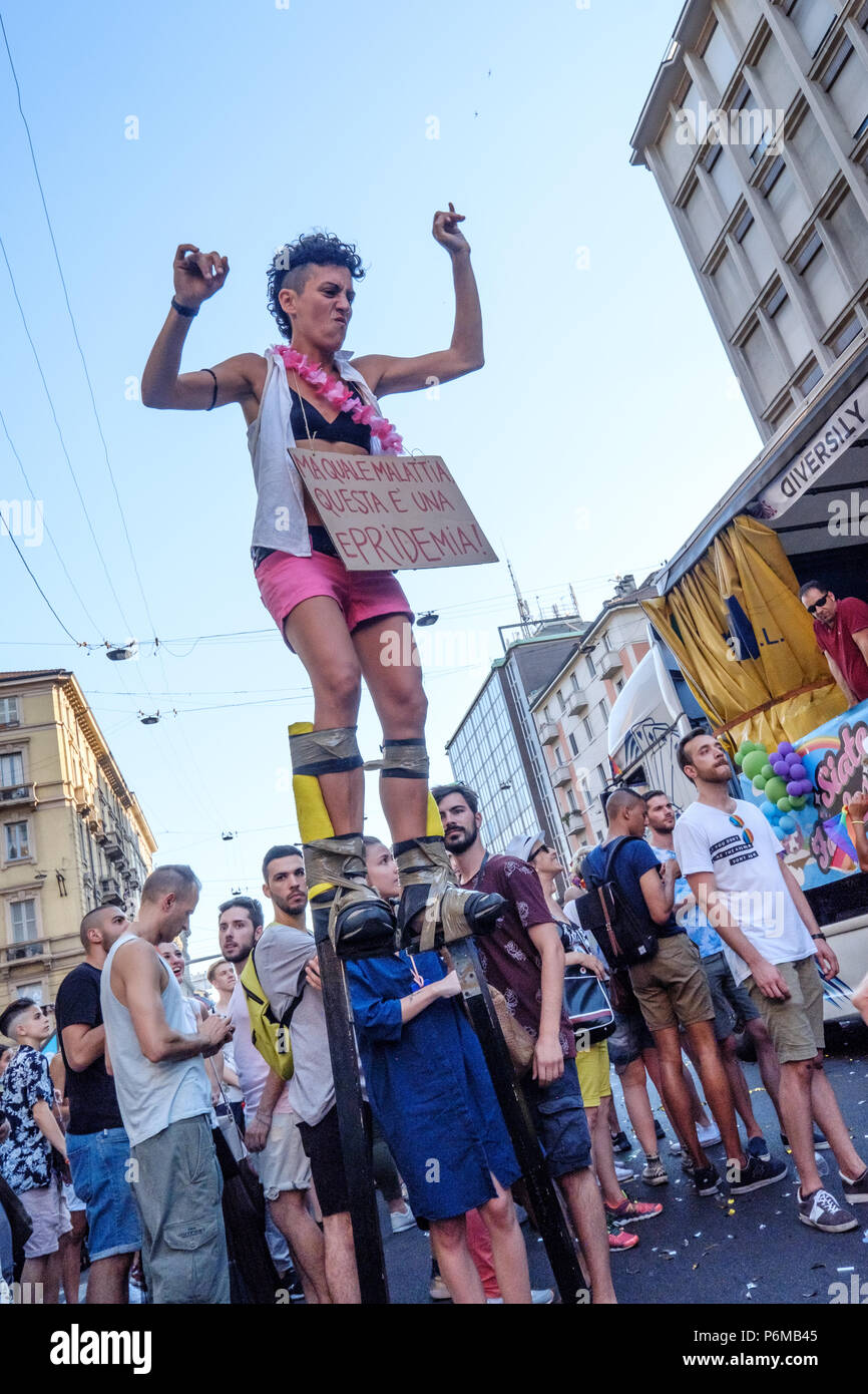 Milan, Italy. 30th Jun, 2018. Milano Pride 2018, manifestation of gay, lesbians, asexuals, bisexuals, intersexual and queer pride. Milan, Italy. June 30, 2018. Credit: Gentian Polovina/Alamy Live News Stock Photo
