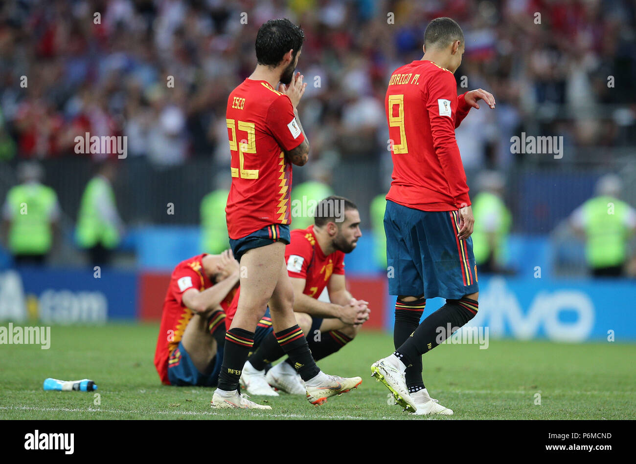 Moscow, Russian. 01st July, 2018. 01.07.2018. MOSCOW, Russia: DESPERATE SPAIN AT END OF the Fifa World Cup Russia 2018, Eighths of final football match between SPAIN VS RUSSIA in Luzhniki Stadium in Moscow. Credit: Independent Photo Agency/Alamy Live News Stock Photo