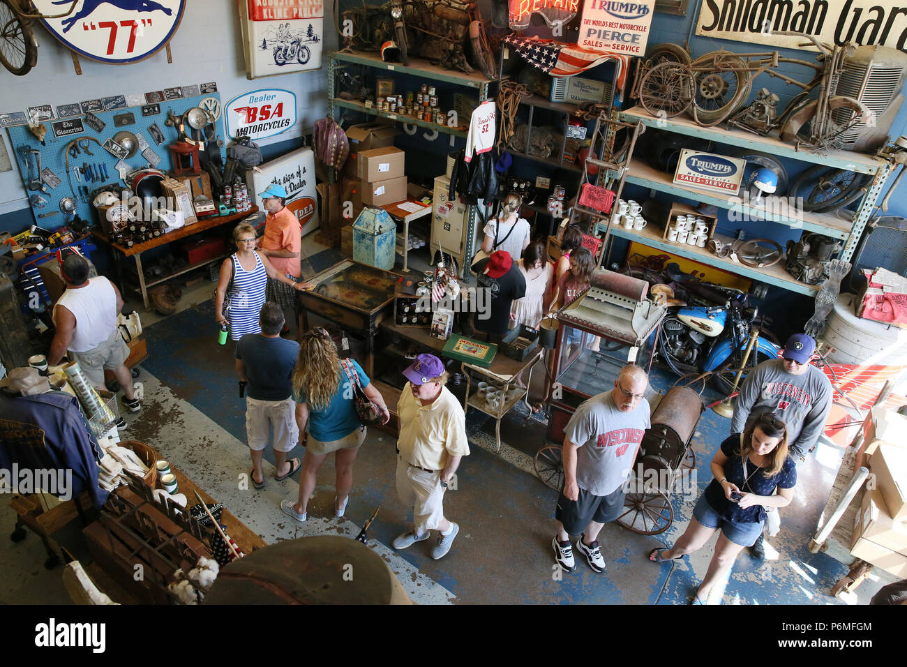 Le Claire, Iowa, USA. 30th June, 2018. Inside Mike Wolfe's Antique Archaeology shop in Le Claire