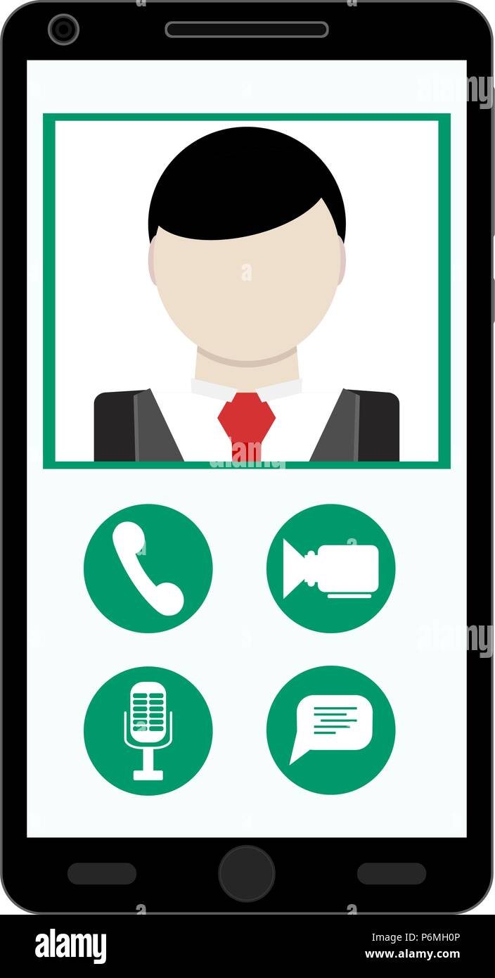 Video call use smartphone. Look to interlocutor on phone app. Vector illustration Stock Vector