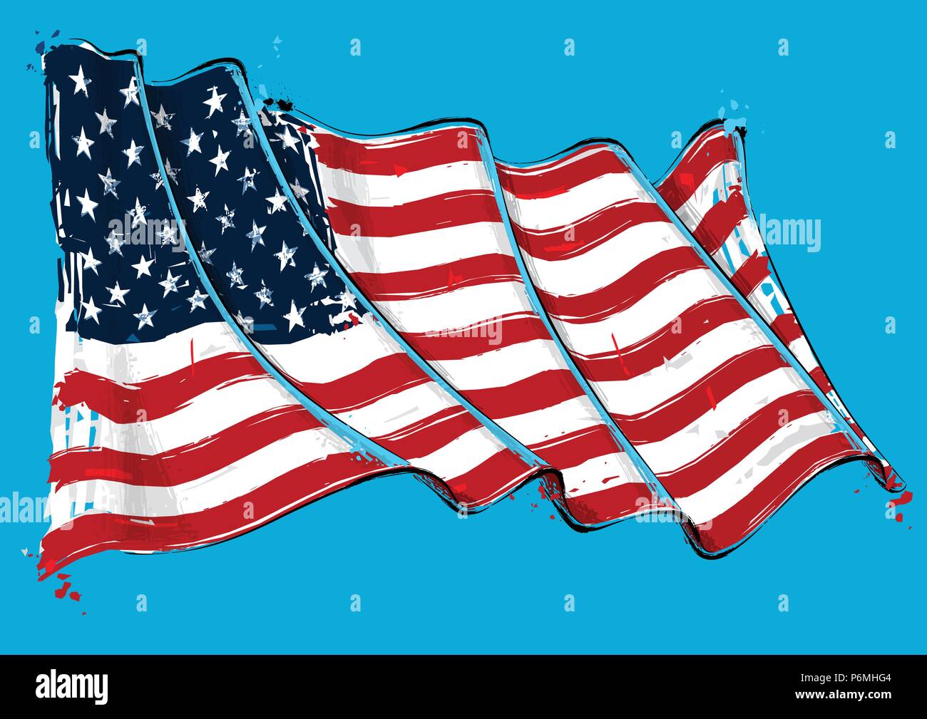 Vector grange Illustration of an American waving Flag. All elements