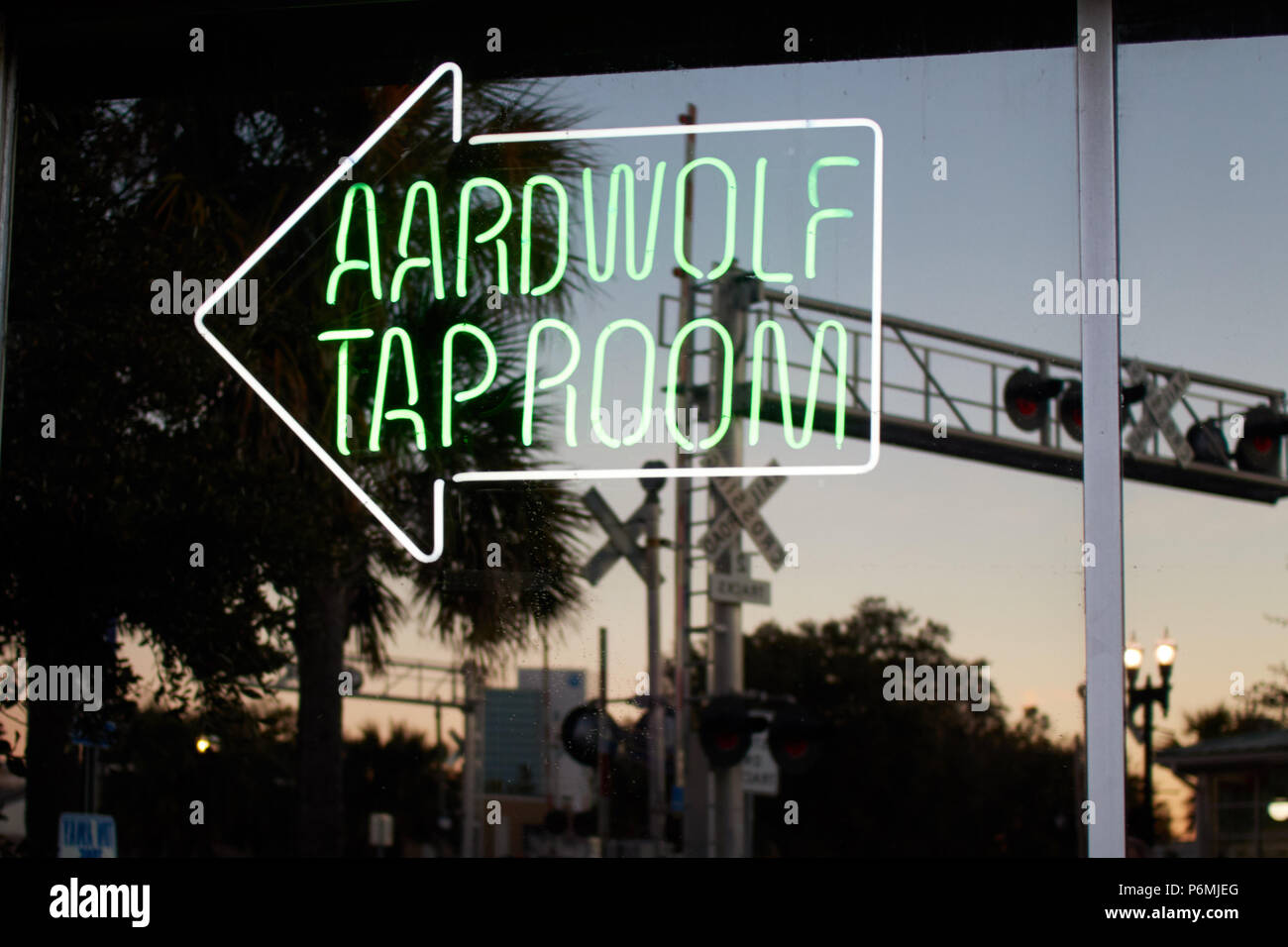 Aardwolf tap room sign at Aardwolf Brewing Company in Jacksonville, Florida Stock Photo