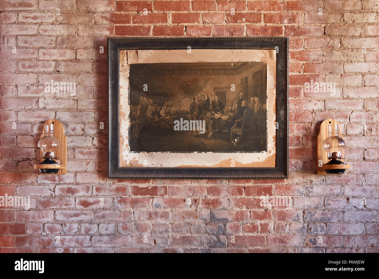 A weathered print of John Trumbull's painting "Declaration of ...