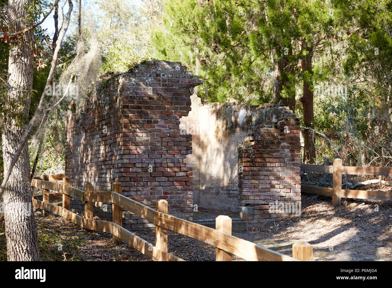 Ruins of the oil shack for the beacon light in Fort Clinch State Park, Florida Stock Photo