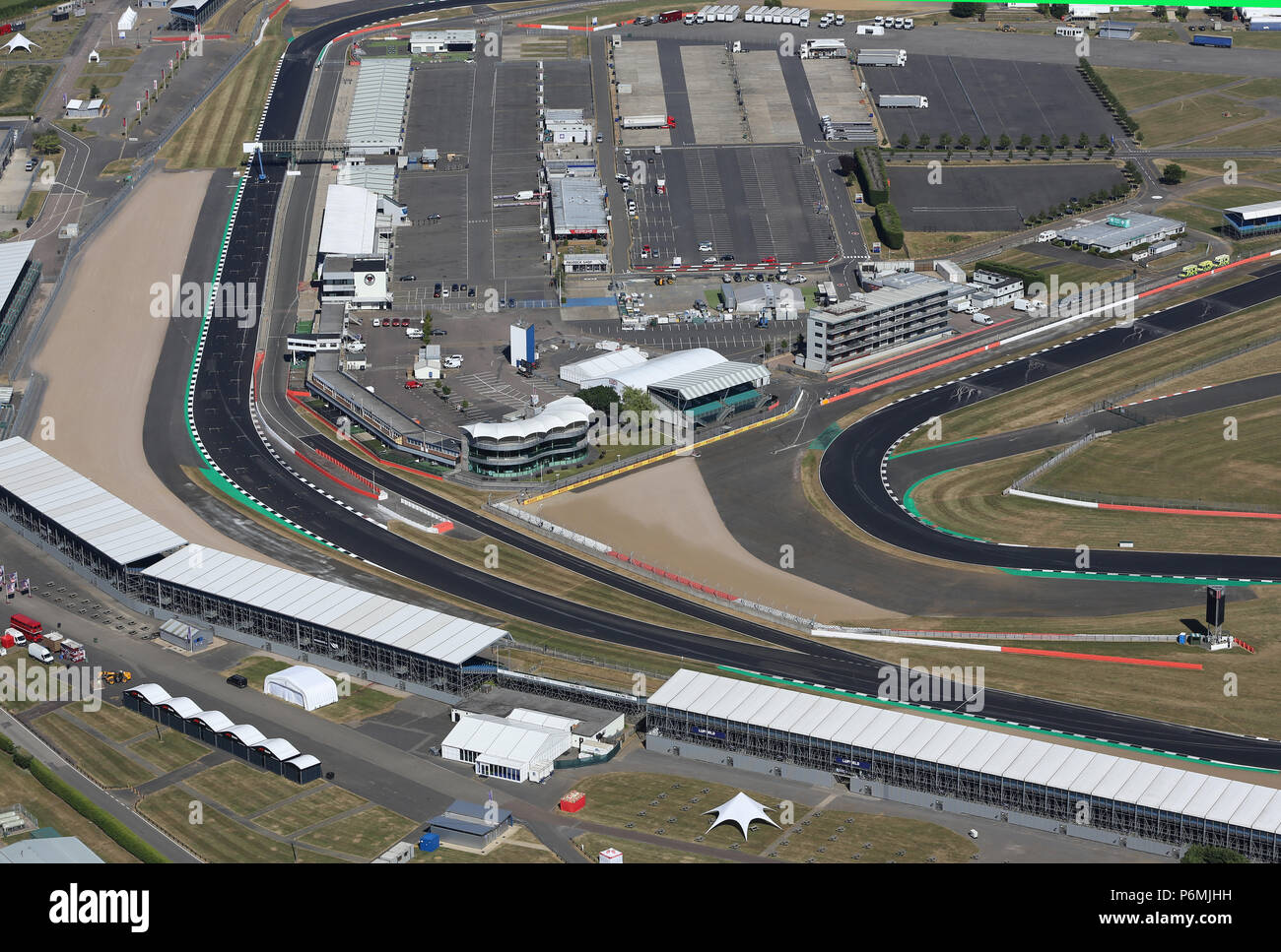 Aerial view of Silverstone Motor Racing Circuit, one week before the 2018 British Grand Prix Stock Photo
